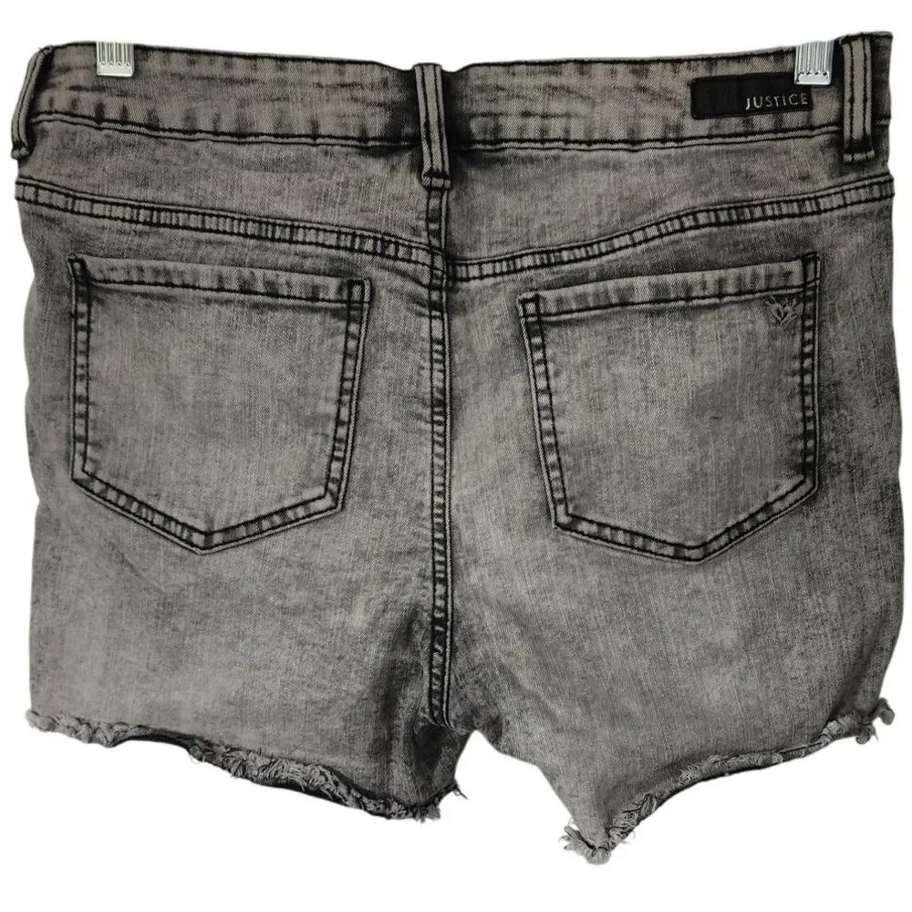 Justice Black Stone washed Distressed Frayed Hem Jean Shorts Girls Size 18 Plus